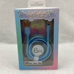 Bright Life USB-A Blue Lightning Cable for iPhone, iPad, iPod 6 ft. New